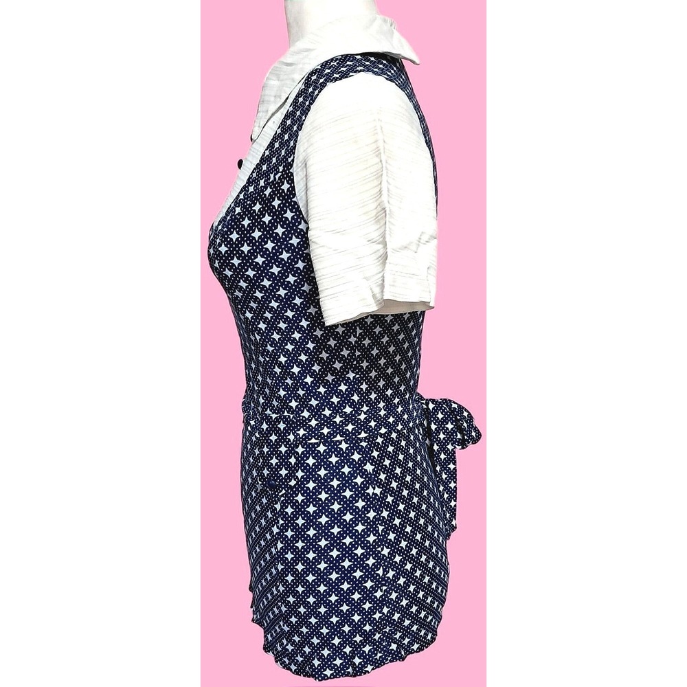Retro Vintage 70s Geometric Star Tunic Pant Set Womens Small Navy White Mod - Picture 5 of 13